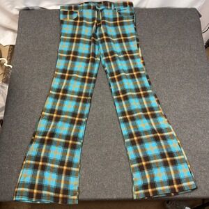 UNIK Women's Blue Plaid Flare Pants Bell Bottom Stretch Retro Y2K